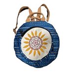 Street Bag Fargin Etnik Otantik Desenli Yuvarlak Sırt Çantası Nakışlı Bohem Sırt Çantası (Mavi)