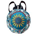 Street Bag Fargin Etnik Otantik Desenli Yuvarlak Sırt Çantası Nakışlı Bohem Sırt Çantası (Turkuaz)