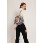 Street Bag Fargin Etnik Otantik Desenli Yuvarlak Sırt Çantası Nakışlı Bohemian Tarz Sırt Çantası - Açık Krem