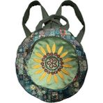 Street Bag Fargin Etnik Otantik Desenli Yuvarlak Sırt Çantası Nakışlı Bohemian Tarz Sırt Çantası (Haki)