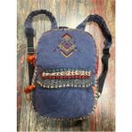 Street Bag Nubi Etnik Otantik Desenli Nakışlı Eskitme Sırt Çantası Bohem Sırt Çantası Günlük Kullanım Seyehat - Mavi