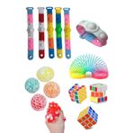 Stres Giderici Set 1 Bileklik Popit 1 Rubik Zeka Küpü 1 Stres Yayı 1 Beyin Şekilli Stres Topu