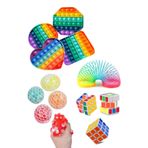 Stres Giderici Set 1 Popit 1 Rubik Zeka Küpü 1 Stres Yayı 1 Beyin Şekilli Stres Topu