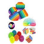 Stres Giderici Set 1 Popit 1 Rubik Zeka Küpü 1 Stres Yayı 1 Işıklı Dikenli Stres Topu