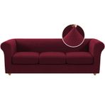 Stretch Chesterfield kanepe kılıfı seti, 4 parça, bordo geleneksel tasarım, 3 adet koltuk minderi kılıfı, 3 yastık kılıfı için
