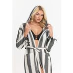 Striped Peştemal Bornoz Banyo ve Plaj Elbisesi Siyah XXL