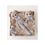 Strodizayn 1 - 2 Yaş Amigurumi Organik Örgü Oyuncak Papyonlu Ayıcık Set Tekstil Jel Dobby Mavi