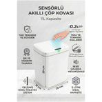 Strong Life 11 Lt Sensörlü Otomatik Kapaklı Çöp Kovası Sessiz Temassız Koku Önleyici Banyo Tuvalet Beyaz