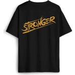 Stronger Daha Güçlü Sporcu Gym Fitness Spor Sırt Ön Baskılı Oversize Tişört Unisex T-Shirt - Siyah