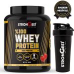 Strongest 960 gr Whey Protein Tozu Çilek Aromalı Yetişkinler İçin 32 Servis Yüksek Protein