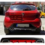 STS Oto Aksesuar Dacia Sandero Difüzör Arka Tampon Eki 2 Egzoz Çıkışlı Kırmızı Lüx Tip