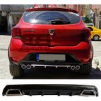 STS Oto Aksesuar Dacia Sandero Difüzör Arka Tampon Eki 2 Egzoz Çıkışlı Siyah Lüx Tip
