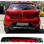 STS Oto Aksesuar Dacia Sandero Difüzör Arka Tampon Eki 4 Egzoz Çıkışlı Kırmızı Lüx Tip