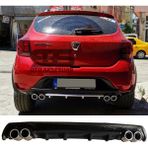 STS Oto Aksesuar Dacia Sandero Difüzör Arka Tampon Eki 4 Egzoz Çıkışlı Siyah Lüx Tip