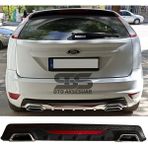 STS Oto Aksesuar Ford Focus 2 Hb Difüzör Arka Tampon Eki 2 Egzoz Çıkışlı Siyah Reflektörlü