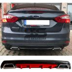 STS Oto Aksesuar Ford Focus 3 Difüzör Arka Tampon Eki 2 Egzoz Çıkışlı Kırmızı Lüx Tip