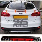 STS Oto Aksesuar Ford Focus 3 Difüzör Arka Tampon Eki 4 Egzoz Çıkışlı Kırmızı Lüx Tip