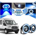 STS Oto Aksesuar Ford Transit Tüm Modeller Uyumlu, Universal Mercekli LED Angel Sis Farı, 76MM Buz Mavi Renk