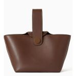 Studio Amelia Odessa Deri Top-Handle Çanta, Altın Detaylı, Kumaş Astar, Kart Yuvalı - Kahverengi