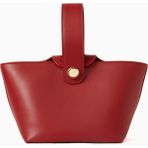 Studio Amelia Odessa Deri Top-Handle Çanta, Altın Detaylı, Kumaş Astar, Kart Yuvalı - Kırmızı