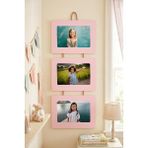 Studyo Plus 3'lü Ipli Ahşap Fotoğraf Çerçevesi – Çocuk & Bebek Odası Duvar Dekoru – 10X15 cm Yatay - Pembe