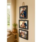 Studyo Plus İzmir Ahşap 3’lü İpli 15x21 cm Fotoğraf Çerçevesi Siyah Bendir renk