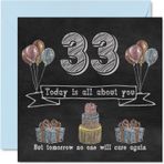 Stuff4 33. doğum günü için eğlenceli doğum günü kartı, erkekler ve kadınlar için, tebeşir tahtası, teyze, anne, baba, kız, oğul, kız kardeş, amca, erkek kardeş, kuzen, 145 mm x 145 mm