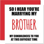 Stuff4 Çiftler için Komik Nişan Kartları - About To Marry My Brother - Tebrikler Mutlu Nişan Hediyeleri, Şaka Tebrik Kartı, 14,7 x 13,7 cm Düğün Evlilik Tebrik Kartları