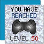 Stuff4 Erkekler için doğum günü kartı, 50. doğum günü, Motif: You Have Reached Level 50, yetişkinler için, 50. doğum günü, video oyunu, kız, oğul, yetişkin, torun, 145 mm x 145 mm