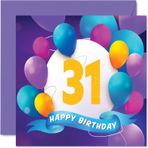 Stuff4 Erkekler Kadınlar için 31. Doğum Günü Kartı - Balon Partisi - 31 Yaşındaki Erkek Kardeş Kız Kardeş Anne Baba Teyze En İyi Arkadaş Kuzen için Doğum Günü Kartları, 145 mm x 145 mm Doğum Günü Tebrik Kartları Hediye