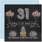 Stuff4 Erkekler ve kadınlar için 31. doğum günü için eğlenceli doğum günü kartı, tebeşir tahtası, teyze, anne, baba, kız, oğul, kız kardeş, amca, erkek kardeş, kuzen için Happy Birthday kartı, 145 mm