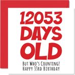 Stuff4 Erkekler ve kadınlar için 33. doğum günü kartı – 12053 günlük – komik üç otlu doğum günü kartı, erkek kardeş, kız kardeş, oğul, kızı, anne, baba için, 145 mm x 145 mm