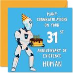 Stuff4 Erkekler ve kadınlar için eğlenceli 31. doğum günü kartı – Robot droid – Baba, anne, oğul, kız, erkek kardeş, kız kardeş, amca, teyze, kuzen için Happy Birthday kartı, 145 mm x 145 mm,