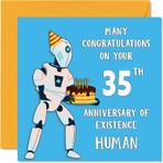 Stuff4 Erkekler ve kadınlar için eğlenceli 35. doğum günü kartı – Robot droid – Baba, anne, oğul, kız, erkek kardeş, kız kardeş, amca, teyze, kuzen için Happy Birthday kartı, 145 mm x 145 mm,