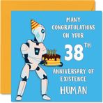 Stuff4 Erkekler ve kadınlar için eğlenceli 38. doğum günü kartı – Robot droid – Baba, anne, oğul, kız, erkek kardeş, kız kardeş, amca, teyze, kuzen için Happy Birthday kartı, 145 mm x 145 mm,