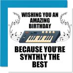 Stuff4 Erkekler ve kadınlar için eğlenceli doğum günü kartları – Synthly The Best – Anne, baba, kız, oğul, erkek kardeş, kız kardeş, arkadaş, kuzen, büyükanne, büyük baba için müzik doğum günü kartı, 145 mm