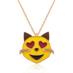 Stumbanng 925 Ayar Gümüş Kalp Gözlü Kedi Emoji Kadın Gümüş Kolye