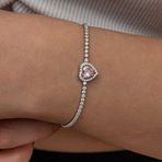 Stumbanng Gümüş Pembe Taşlı Kalpli Su Yolu Bileklik