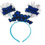 Stumbanng Happy Birthday Yazılı Püsküllü Neon Mavi Renk Doğum Günü Tacı 22X19 cm