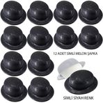 Stumbanng Siyah Renk Simli Melon Yuvarlak Parti Şapkası 12 Adet