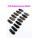 StWenn 3'lü Erkek Ev Terliği Kışlık Terlik Misafir Terliği Yıkanabilir Ses Yapmaz Karma Renk Erkek