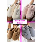 StWenn 3’lü Set Kışlık Peluş Ev Terliği Ayıcık Desenli Çeyiz Misafir Terliği Ses Yapmaz Ortopedik Taban