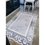 STY Home Gri Oymalı Makinede Yıkanabilir Halı Kaymaz Tabanlı Dijital Baskı Antialerjik Halı Yolluk - 80 x 150 cm - Gri - Beyaz