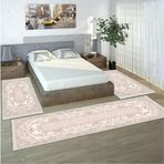 Sty Home Pembe Çicekli Dijital Baskılı 3 'Lü Yatak Odası Halısı Yolluk Takımı 80X150 2 Adet 80X300 1 Adet 14