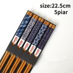 Style-3 5 Pairs Japon Ahşap Çubuklarını Yeniden Kullanılabilir Doğal Bambu Çubuklarını Pizza Erişte Ekmek Suşi Araçları Çatal Seti Sevimli Çubuklarını (Yurt Dışından) - Chopsticks - Renkli