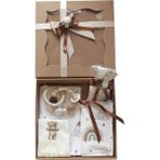 Style Baby Amazing Unısex Yenidoğan Bebek Müslin Battaniye Lavanta Kesesi Önlük Isimli Diş Kaşıyıcı Havlu Hediye Seti - Krem - Açık Kahverengi