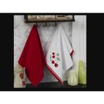 Style Home Kirazlı Mutfak Havlusu, 40x60 cm, 2'li Set, Beyaz ve Kırmızı, Nakışlı