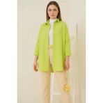 Style Line Kadın Oversize Basic Pamuklu Çağla Yeşili Tesettür Gömlek - 36