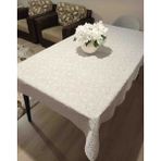 Style Pvc Muşamba Dantel Görünümlü Kaymaz Sıvı Geçirmez Deliksiz Mutfak Masa Örtüsü Çiçek Motifli Krem - Krem - Bej - 140 x 180 cm
