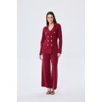 Styleboom x Peraluna Katherıne Blazer Çelik Örgü Klasik Kesim Düğmeli Blazer Kadın Triko Ceket - Bordo